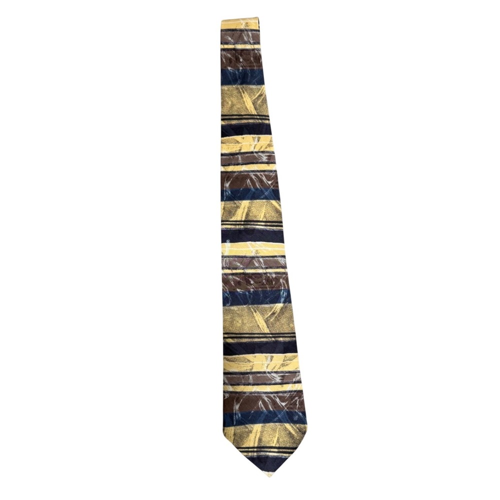 Vintage‎ Oscar de la Renta Mens Silk Linen Blend Striped Tie Made USA Abstract